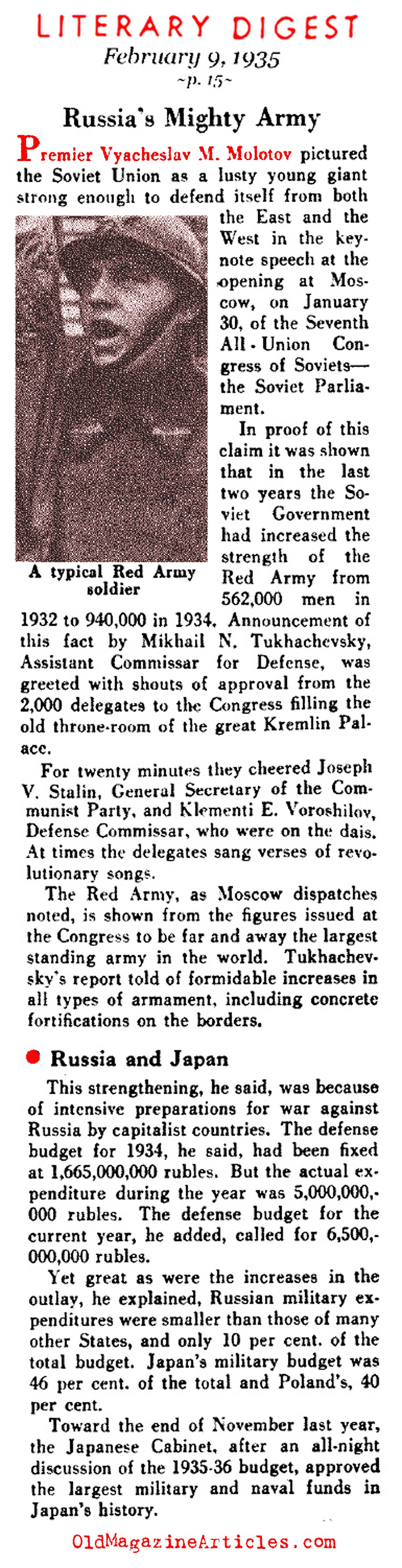 Military Buildup in the USSR (Literary Digest, 1935)