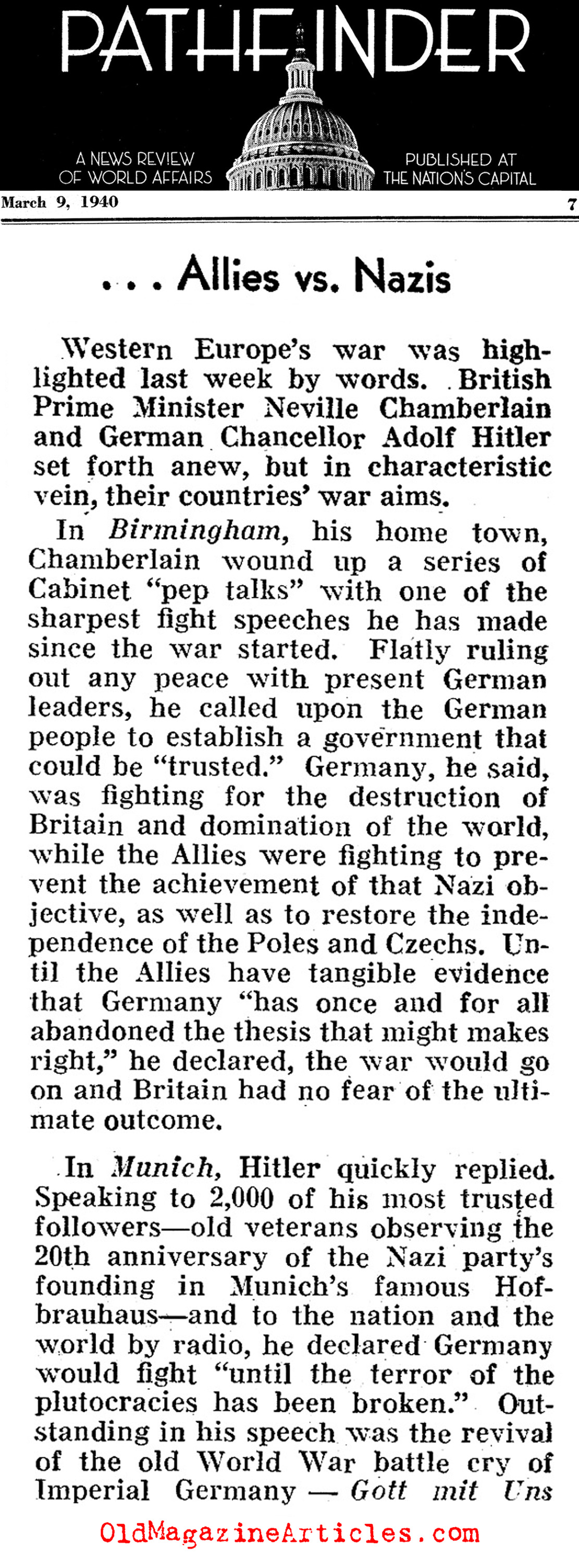 Speeches by Hitler and Chamberlain Compared (Pathfinder Magazine, 1940)