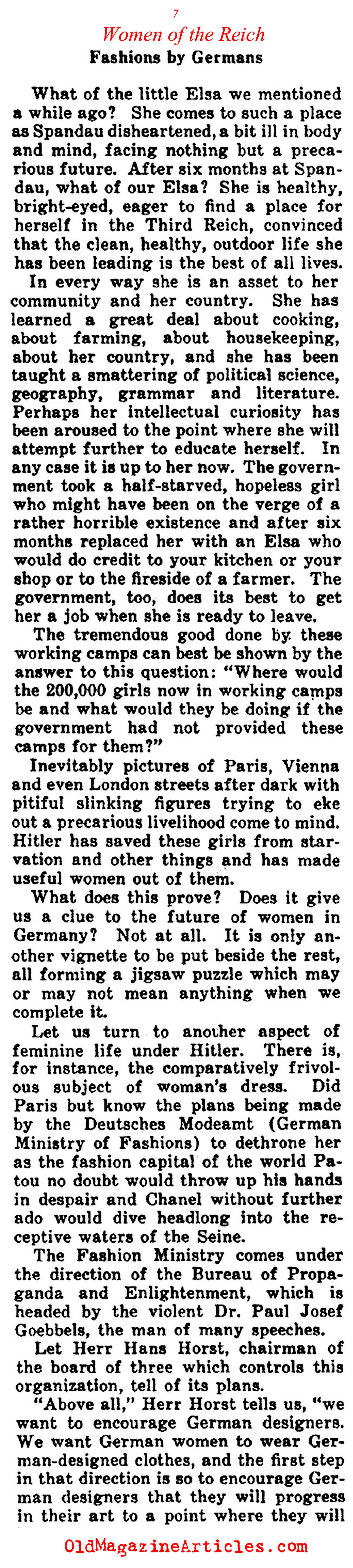 A Woman's Place Within the Third Reich (Collier's Magazine, 1933)