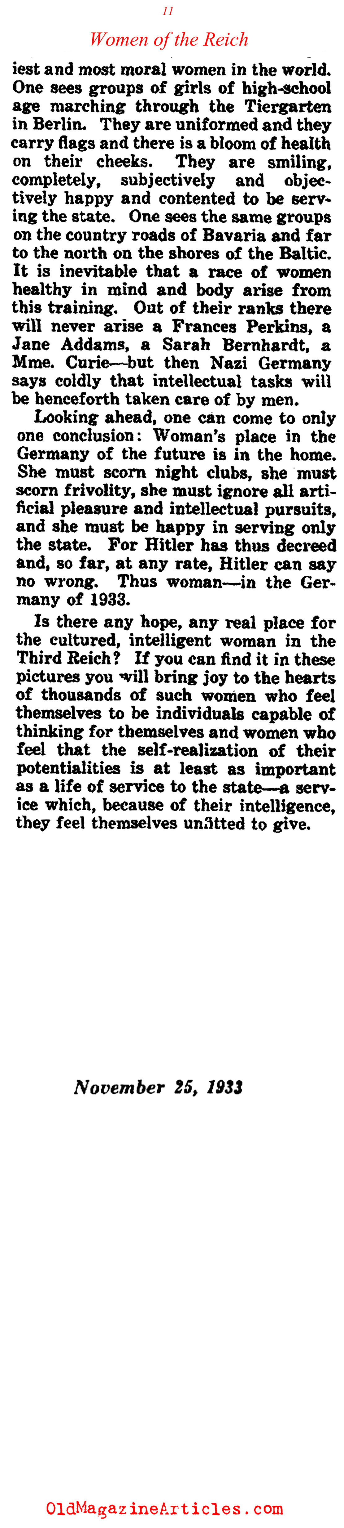 A Woman's Place Within the Third Reich (Collier's Magazine, 1933)