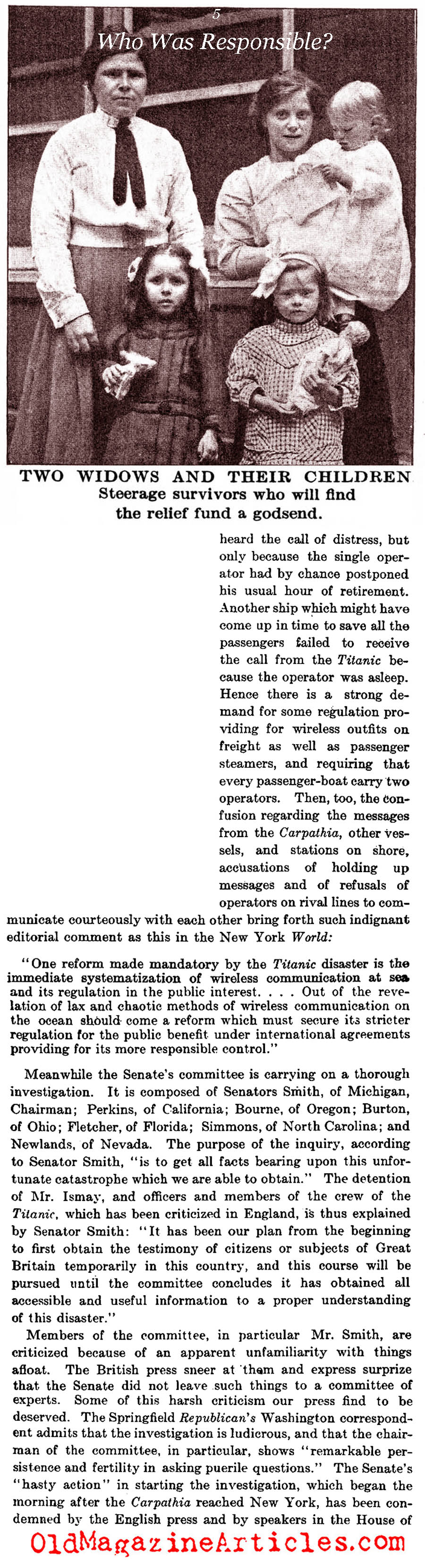 Responsibility for the <em>Titanic</em> Disaster  (The Literary Digest, 1912)