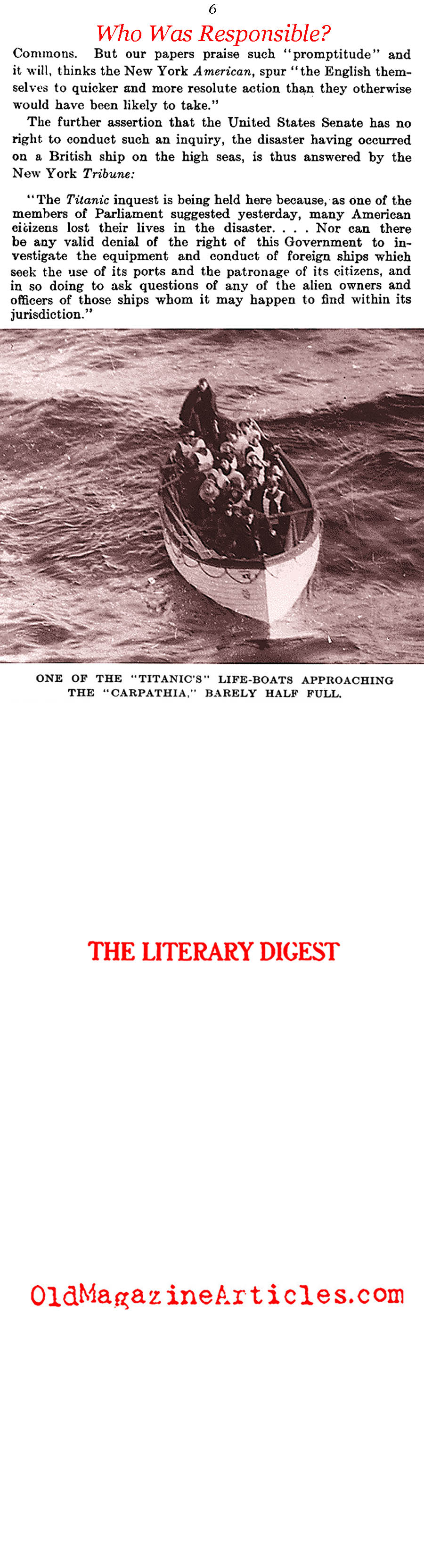 Responsibility for the <em>Titanic</em> Disaster  (The Literary Digest, 1912)