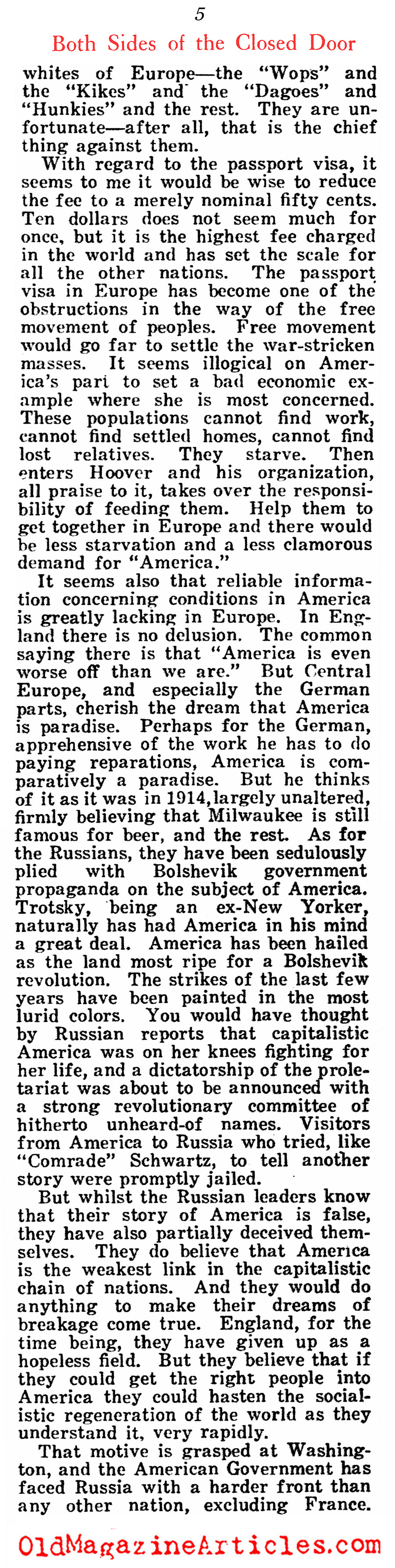 Closing The Golden Door (American Legion Weekly, 1922)