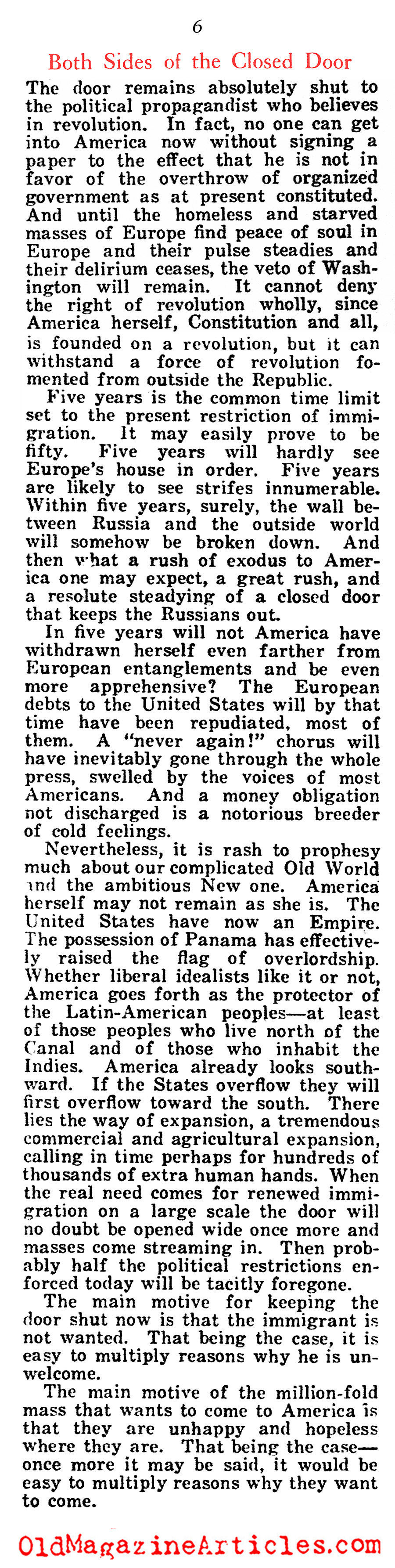 Closing The Golden Door (American Legion Weekly, 1922)