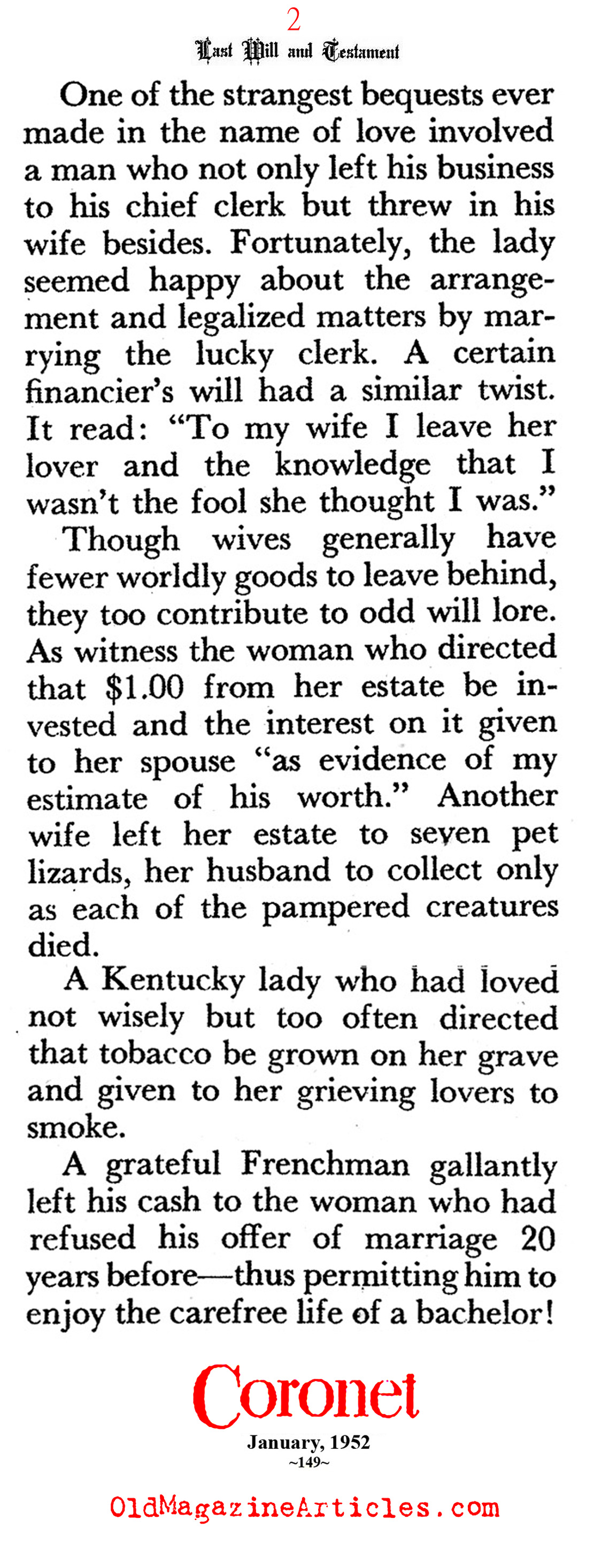 Funny Wills...  (Coronet Magazine, 1952)