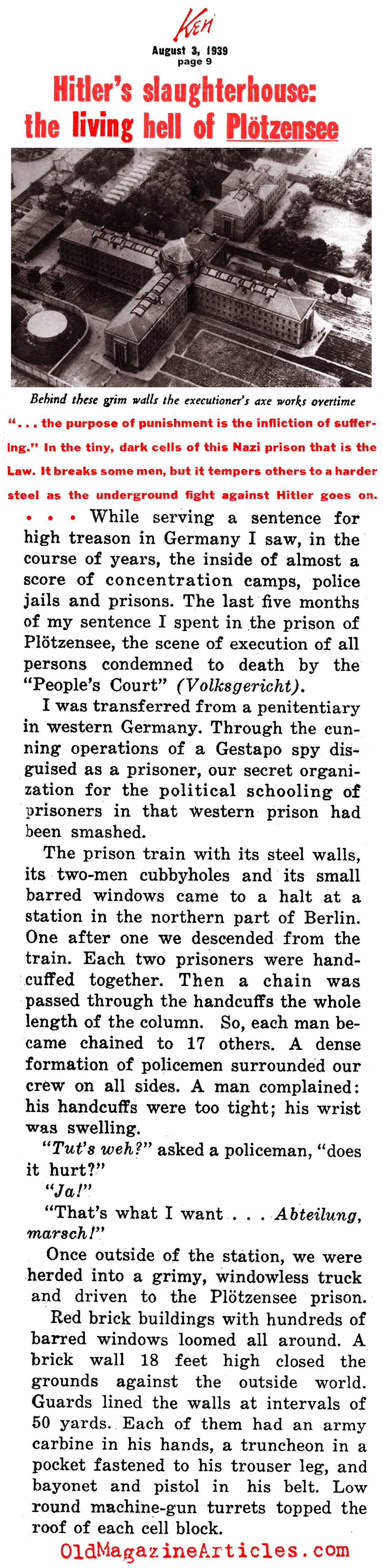 Nazi Terror at Plotzensee Prison  (Ken Magazine, 1939)