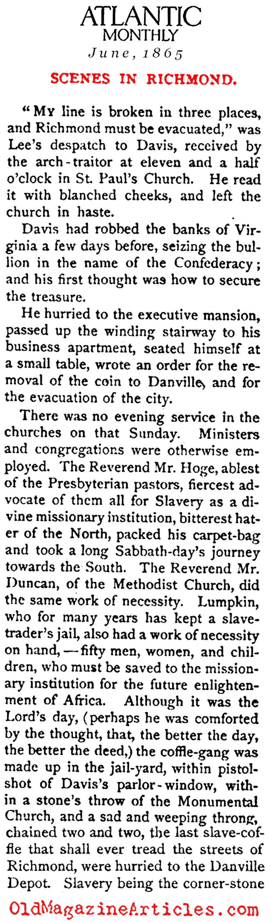 When Grant Captured Richmond  (The Atlantic Monthly, 1865)