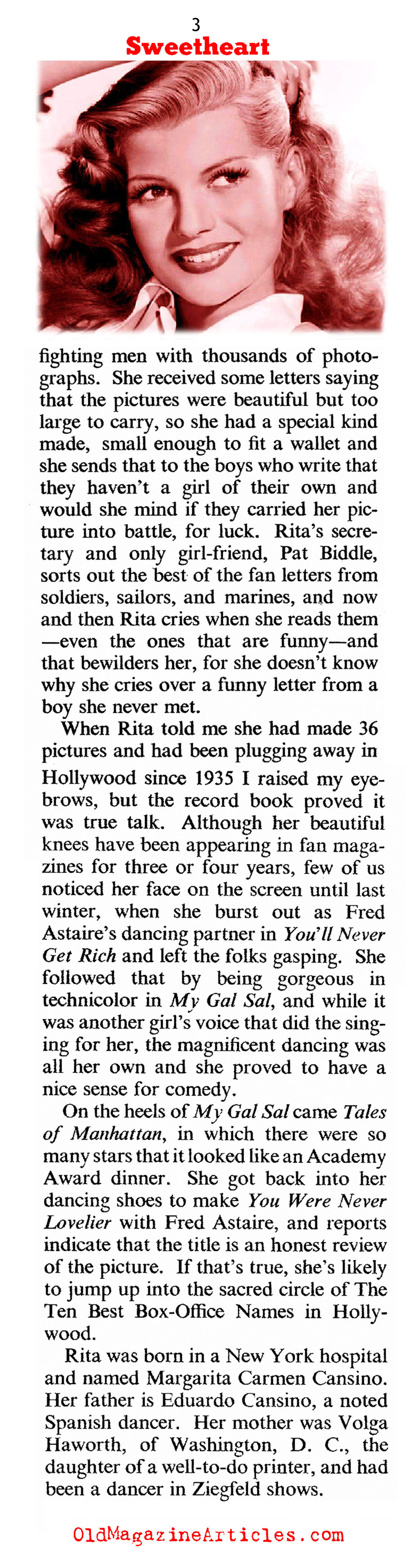 Rita Hayworth (Rob Wagner's Script, 1946, American Magazine, 1942)