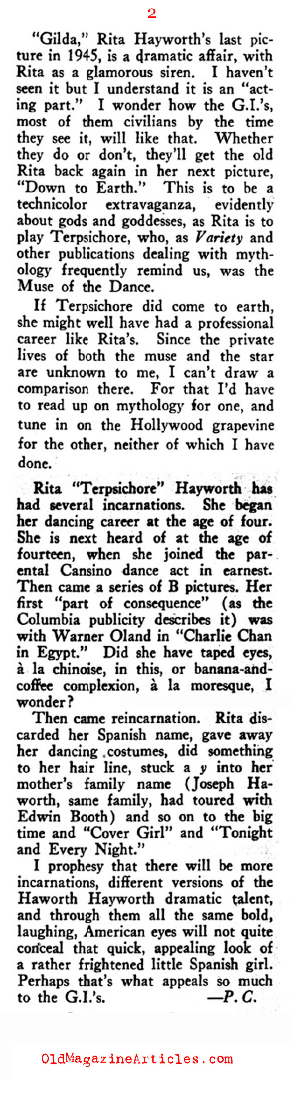 Rita Hayworth (Rob Wagner's Script, 1946, American Magazine, 1942)