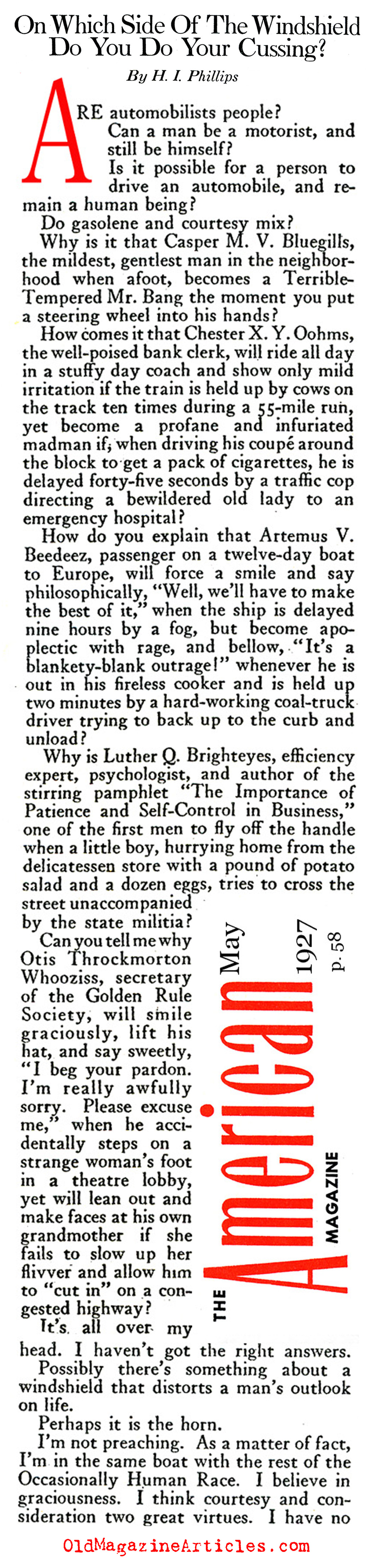 1920s Road Rage (The American Magazine, 1927)