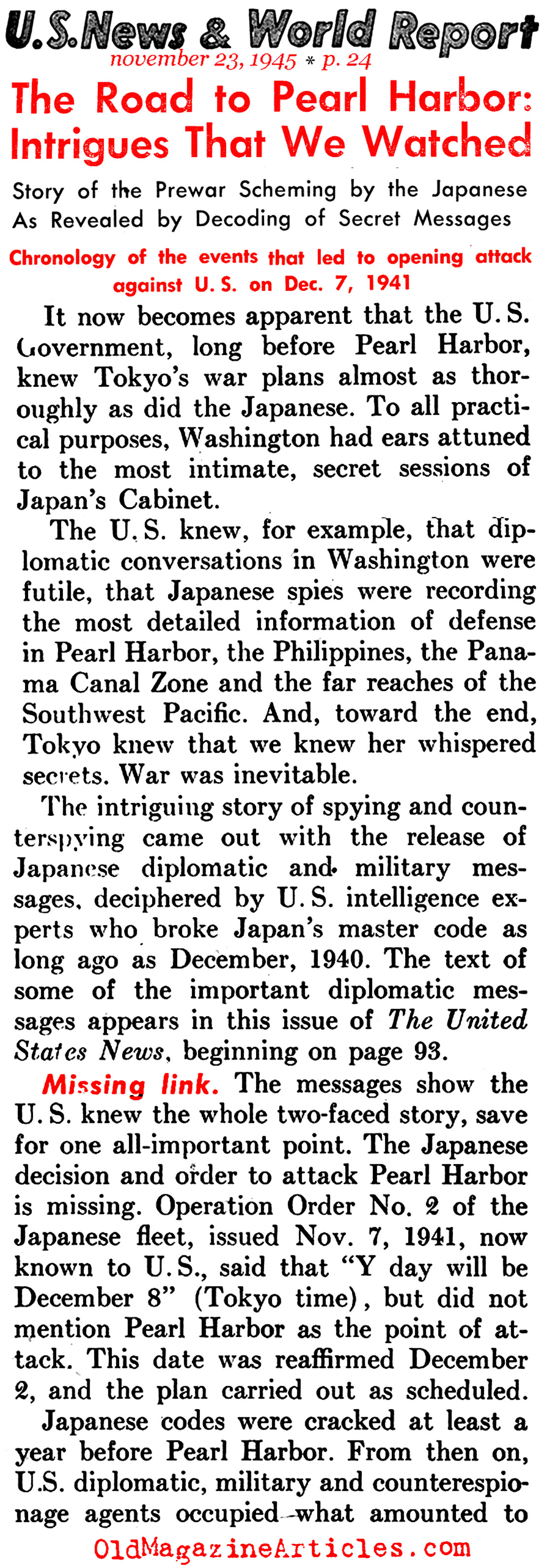 The Road to Pearl Harbor (United States News, 1945)