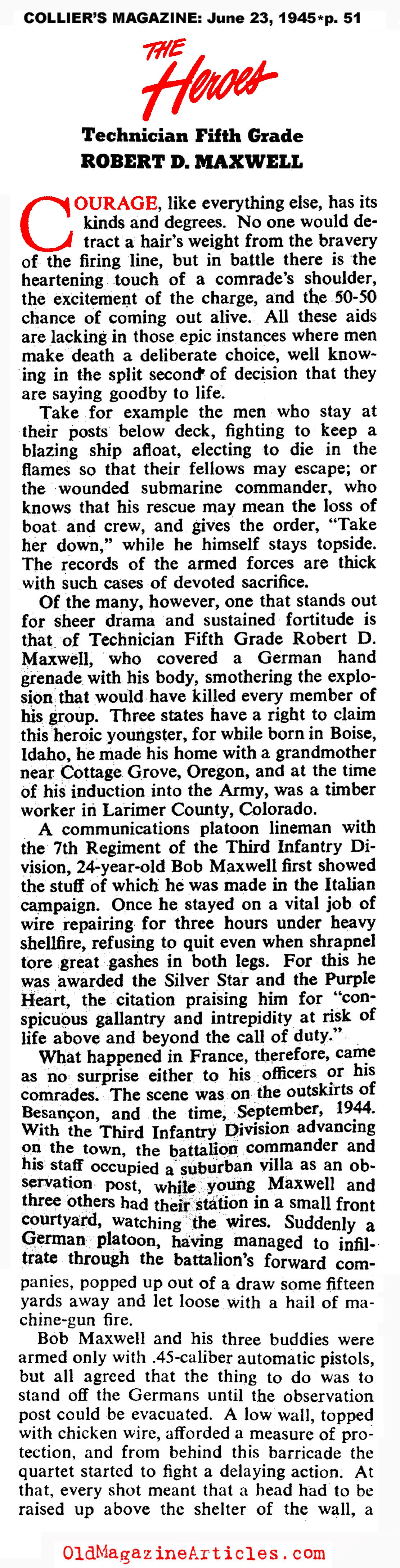 Medal of Honor Recipient Robert D. Maxwell (Collier's, 1945)