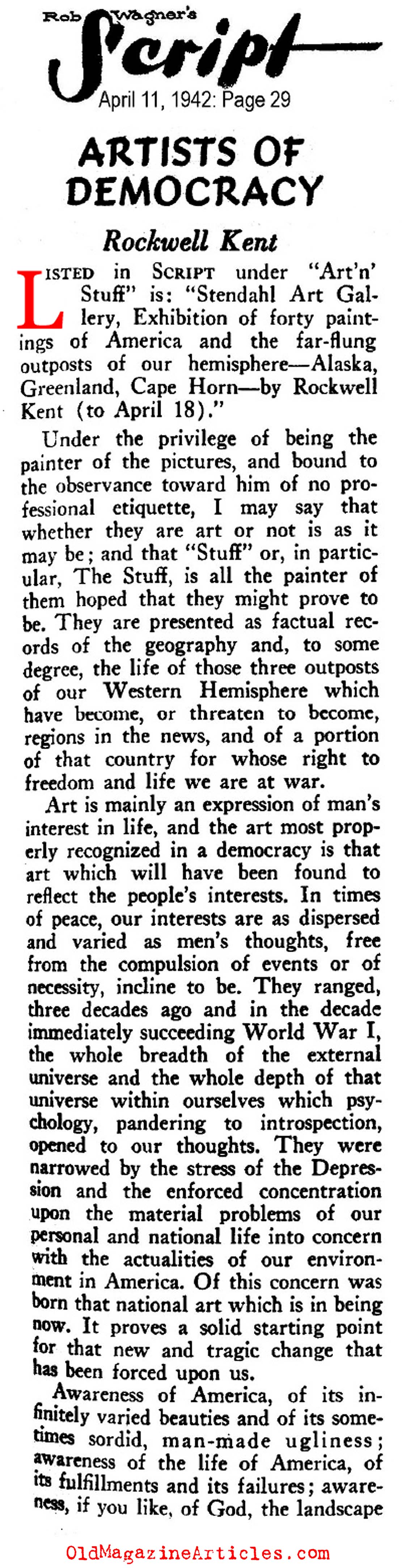 Rockwell Kent: Artists of Democracy (Rob Wagner's Script Magazine, 1942)