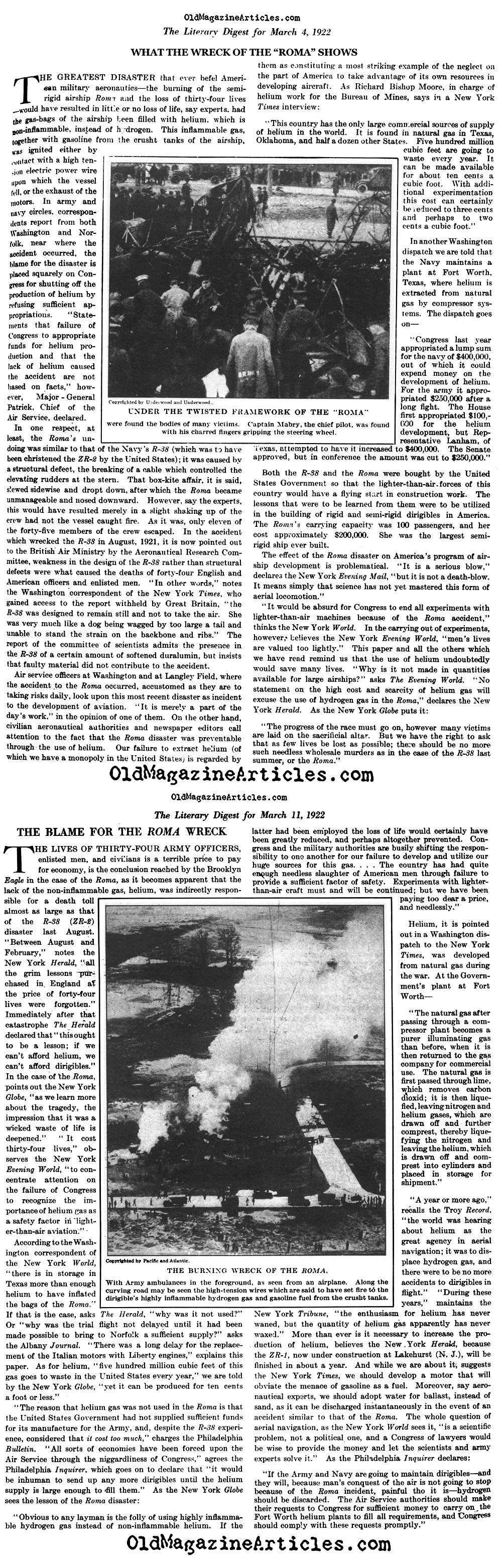 Dirigible Accident:  ROMA  (The Literary Digest, 1922)