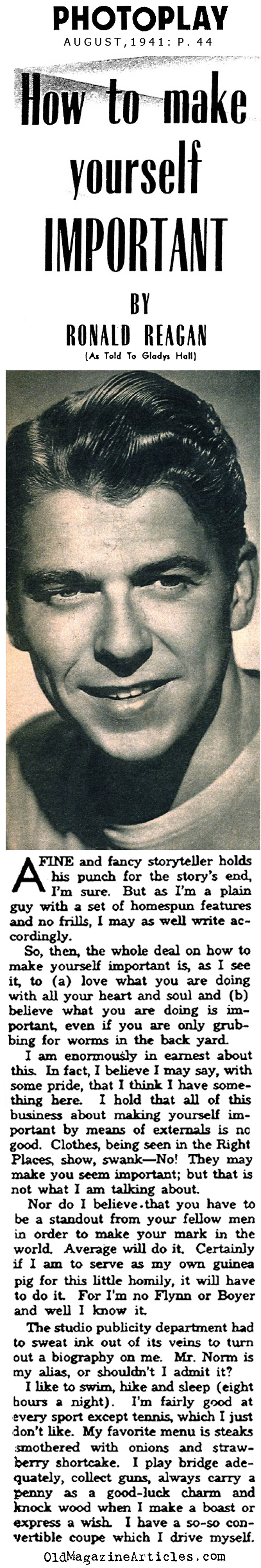 Ronald Reagan in his Own Words (Photoplay Magazine, 1942)