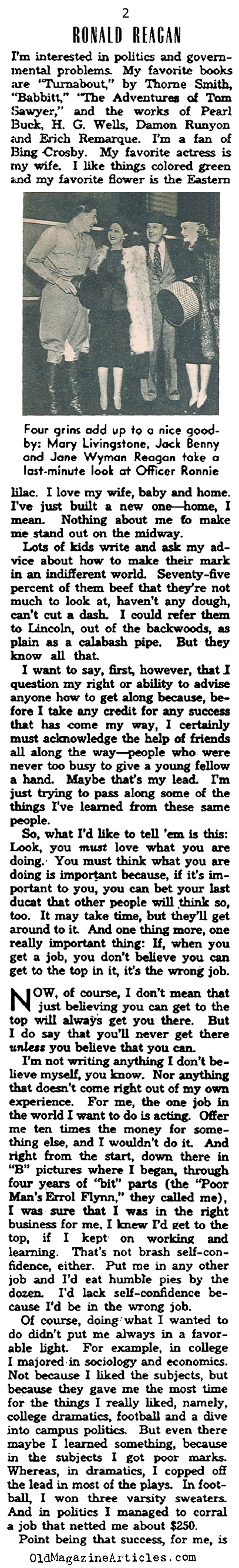 Ronald Reagan in his Own Words (Photoplay Magazine, 1942)