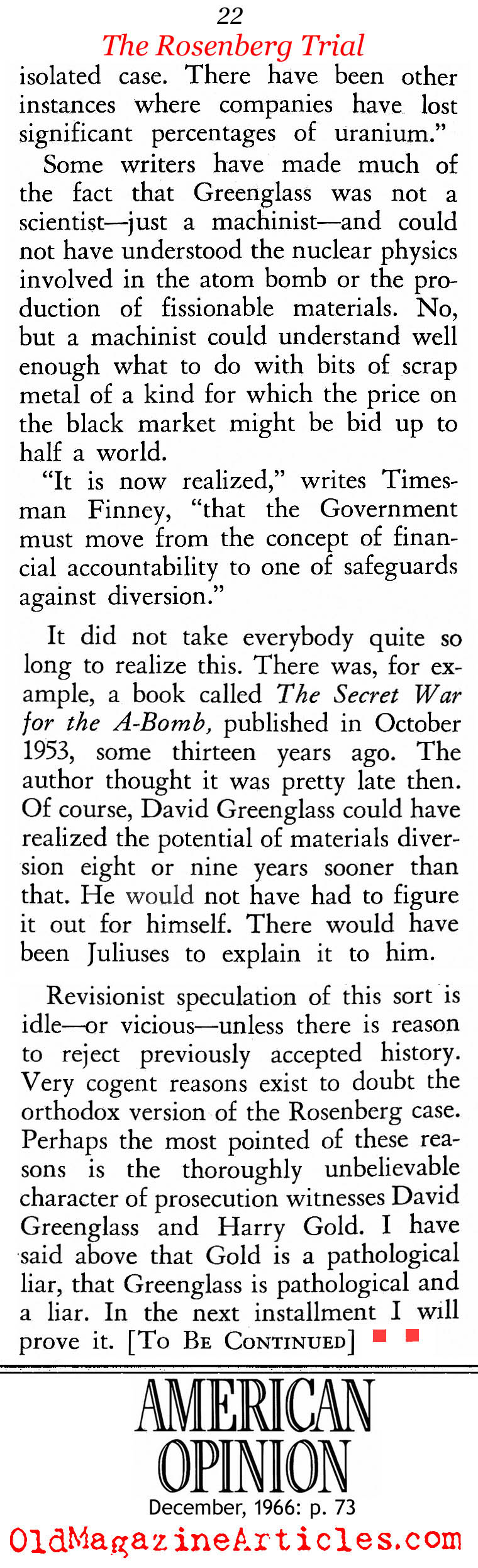 A Second Look At The Rosenberg Trial (American Opinion, 1966, 1967)