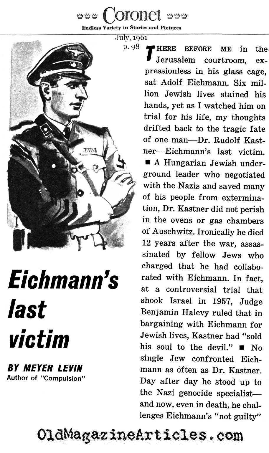 Rudolf Kasztner: Eichman's Last Victim (Coronet Magazine, 1961)