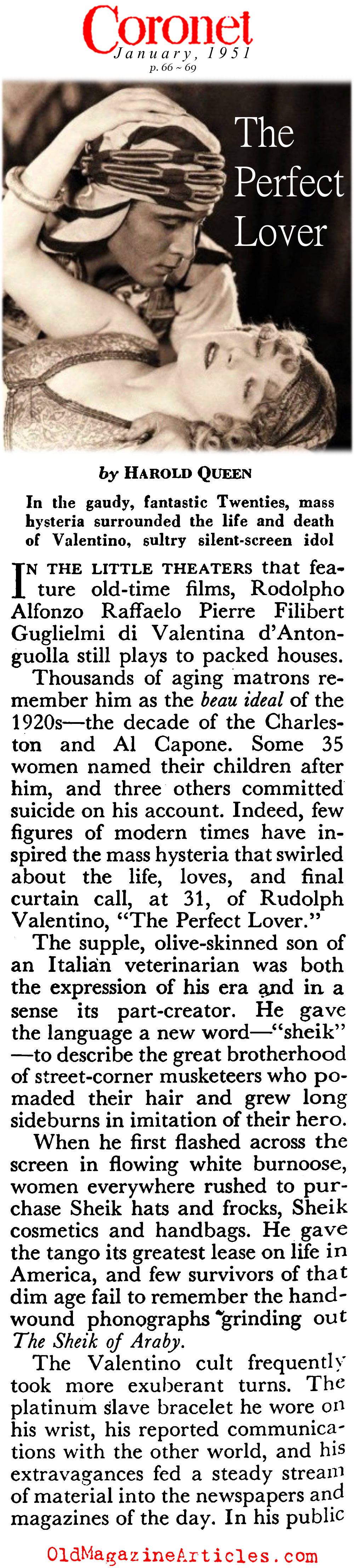 The Frenzy for Rudolph Valentino (Coronet Magazine, 1951)