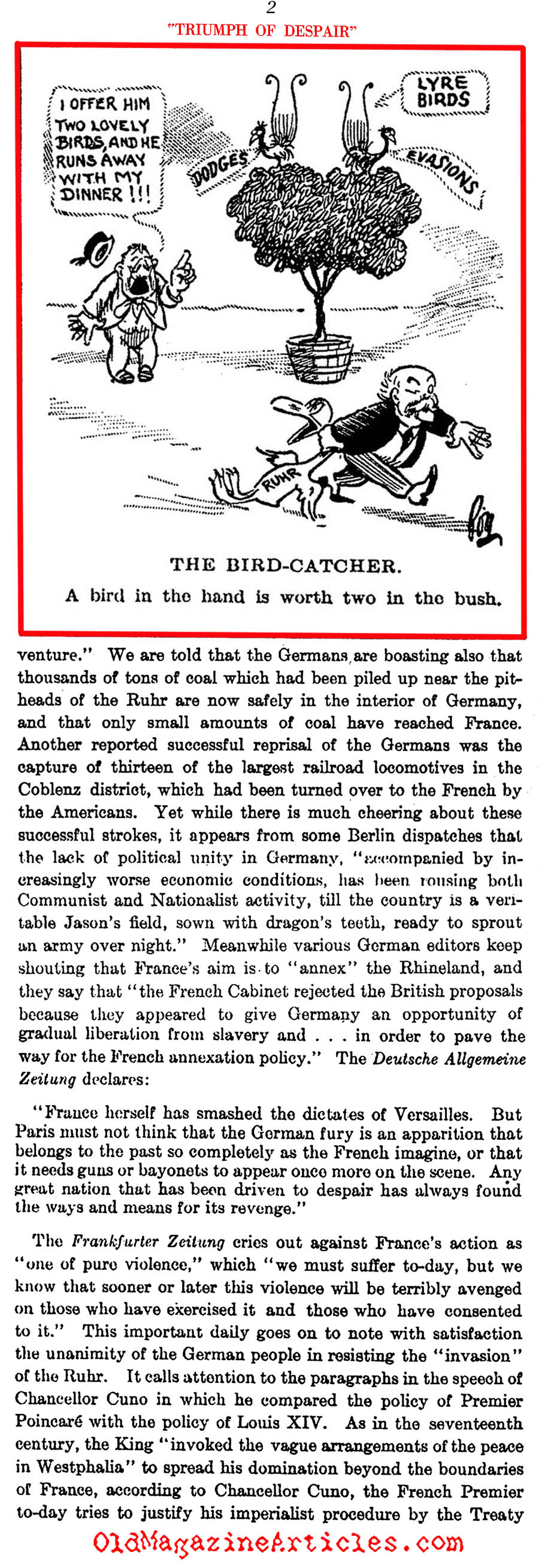 The French Army Moves into the Ruhr Valley (Literary Digest, 1923)