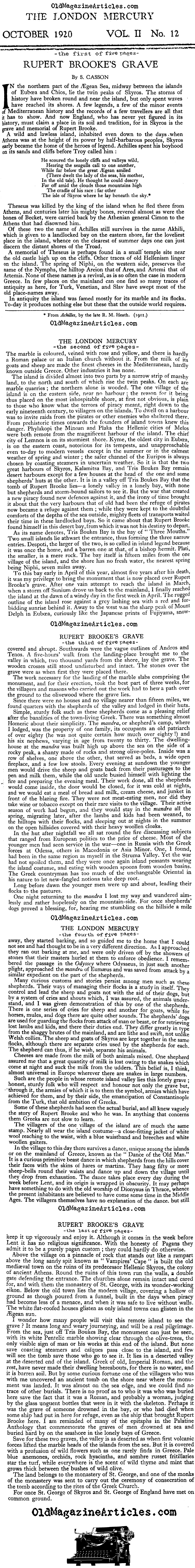 A Visit to the Grave of Rupert Brooke (The London Mercury, 1920)