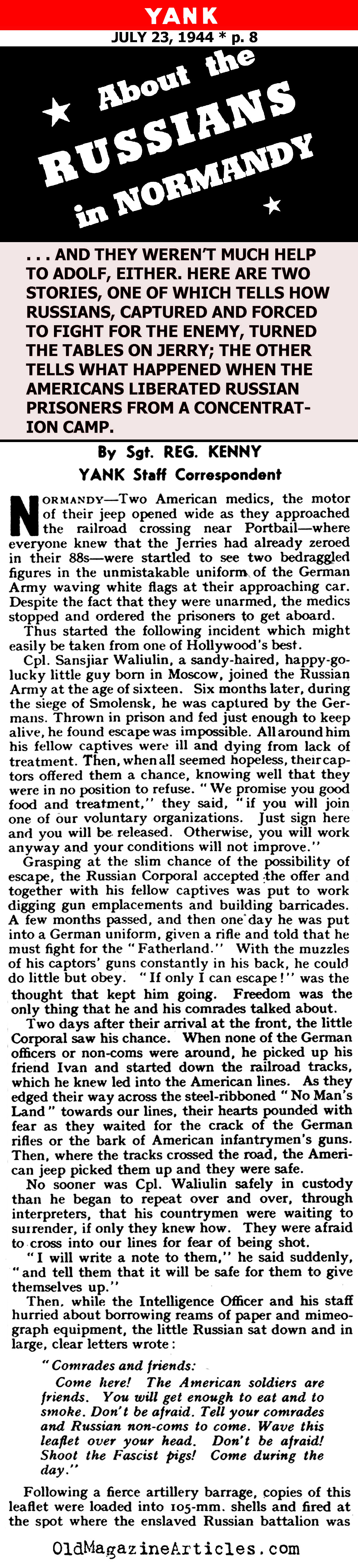 ''About the Russians in Normandy'' (Yank Magazine, 1944)