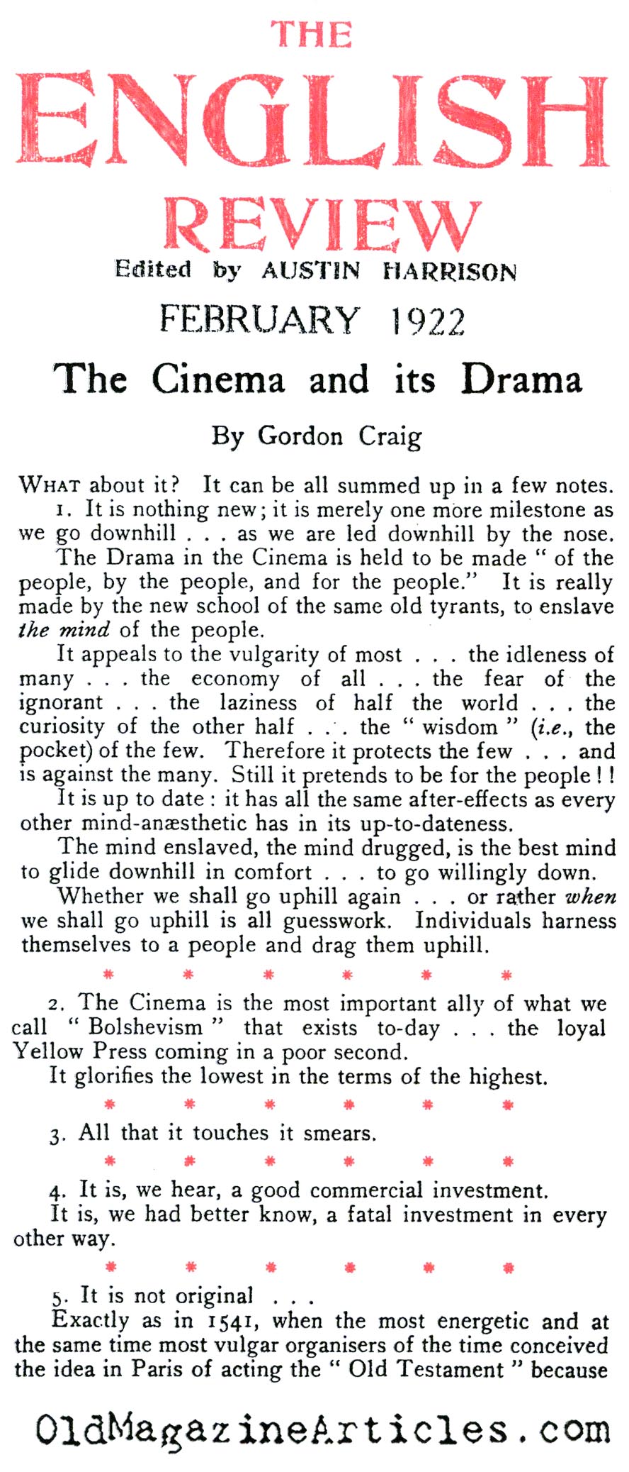 One Thousand Nasty Remarks About Silent Films  (The English Review, 1922)