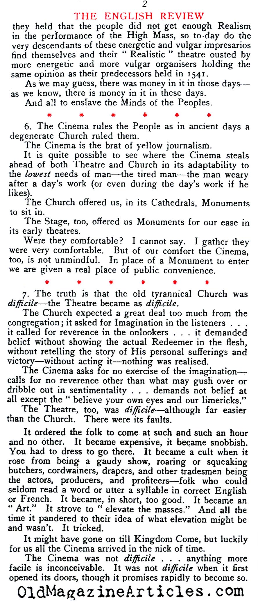 One Thousand Nasty Remarks About Silent Films  (The English Review, 1922)
