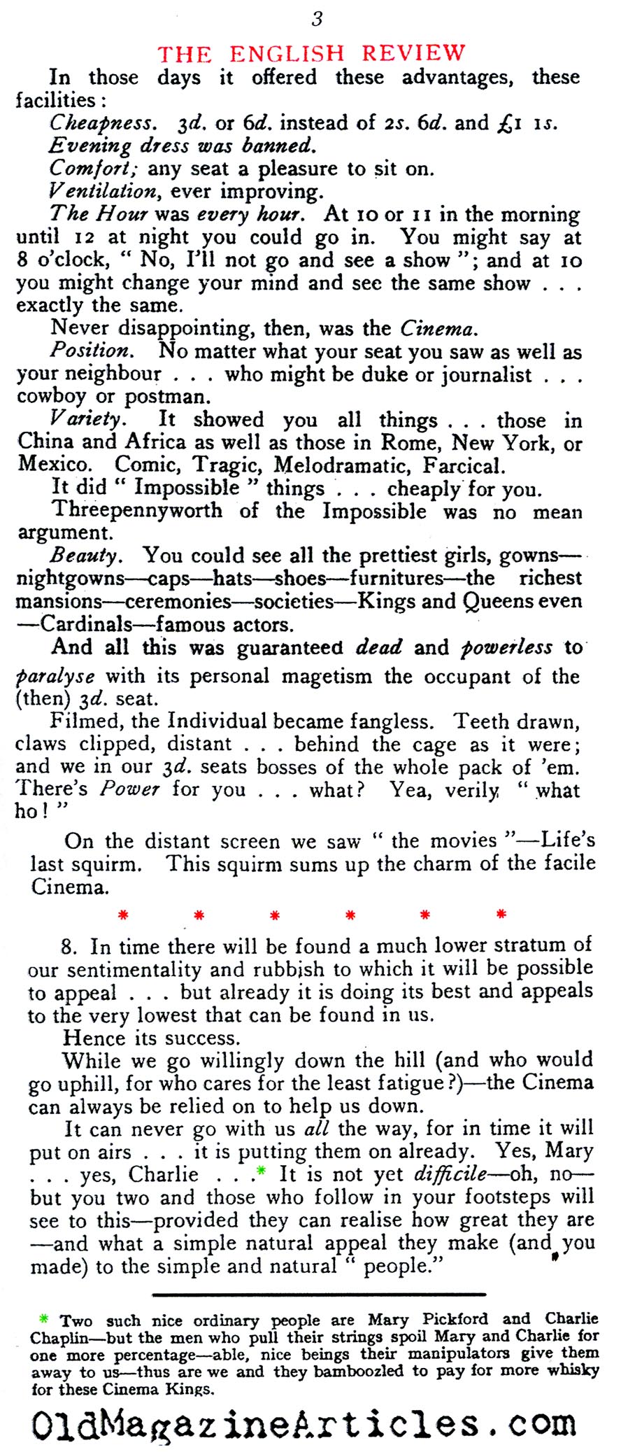 One Thousand Nasty Remarks About Silent Films  (The English Review, 1922)