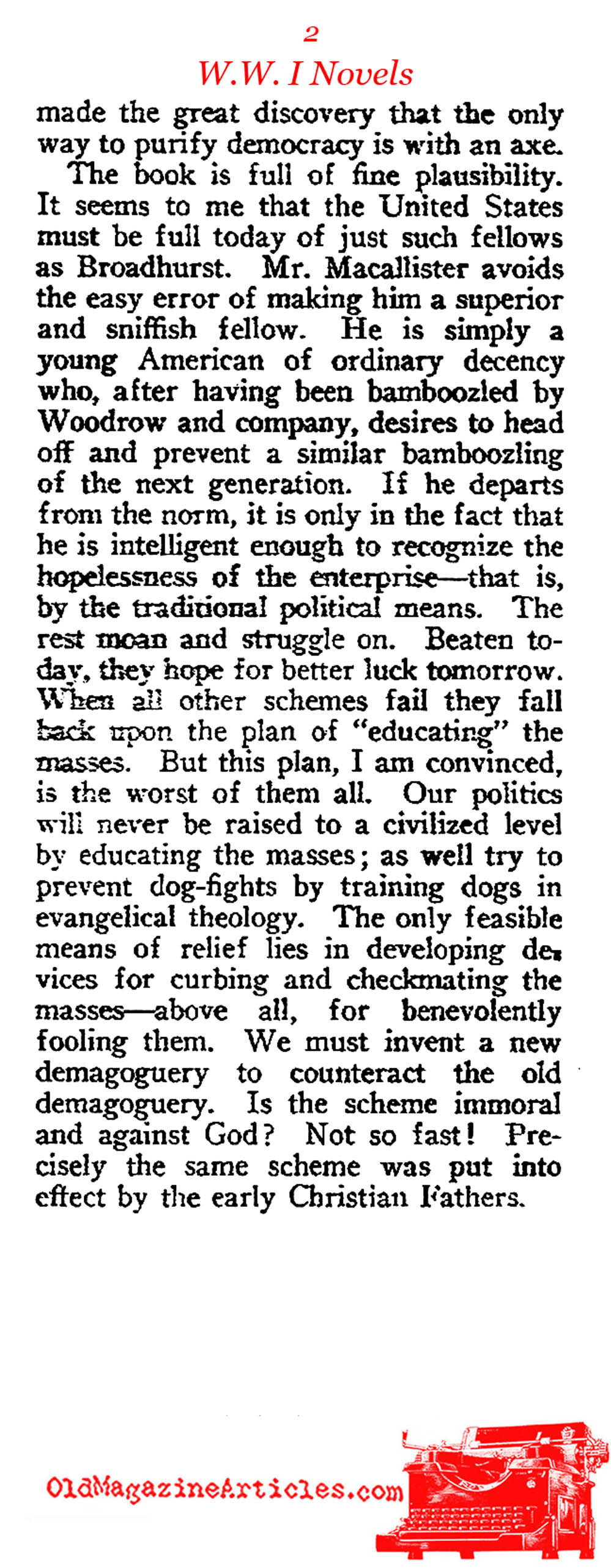 H.L. Mencken  Reviewed Two Novels Dealing the War and Disillusionment  (The Smart Set, 1922)