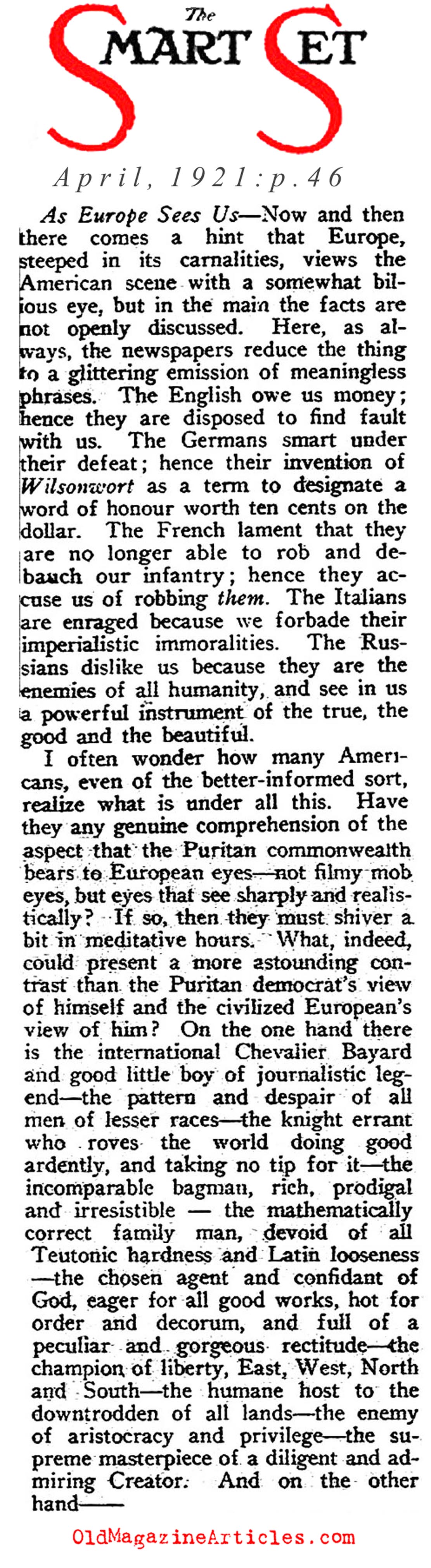 As Europe Saw America in the War's Aftermath (The Smart Set, 1921)