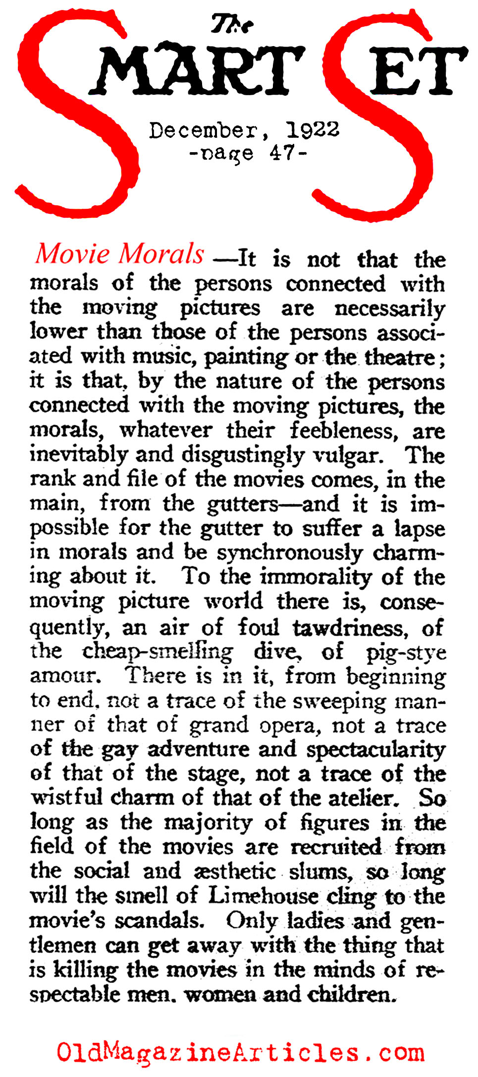 Moral Corruption in Hollywood (The Smart Set, 1922)