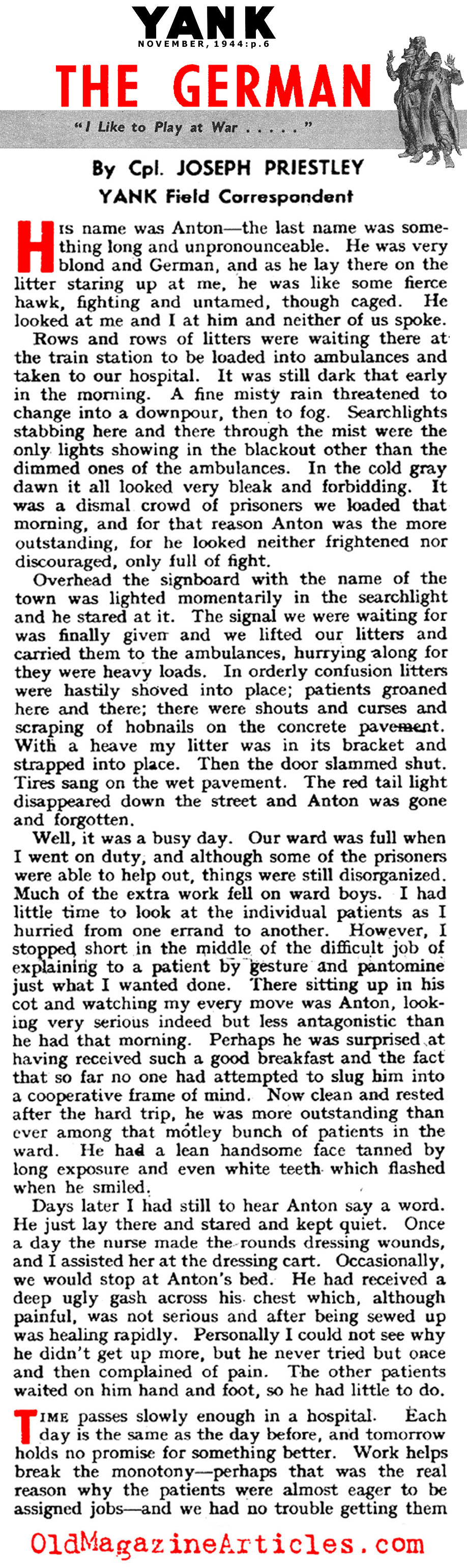 The SS Prisoner at the U.S. Army Field Hospital (Yank Magazine, 1944)