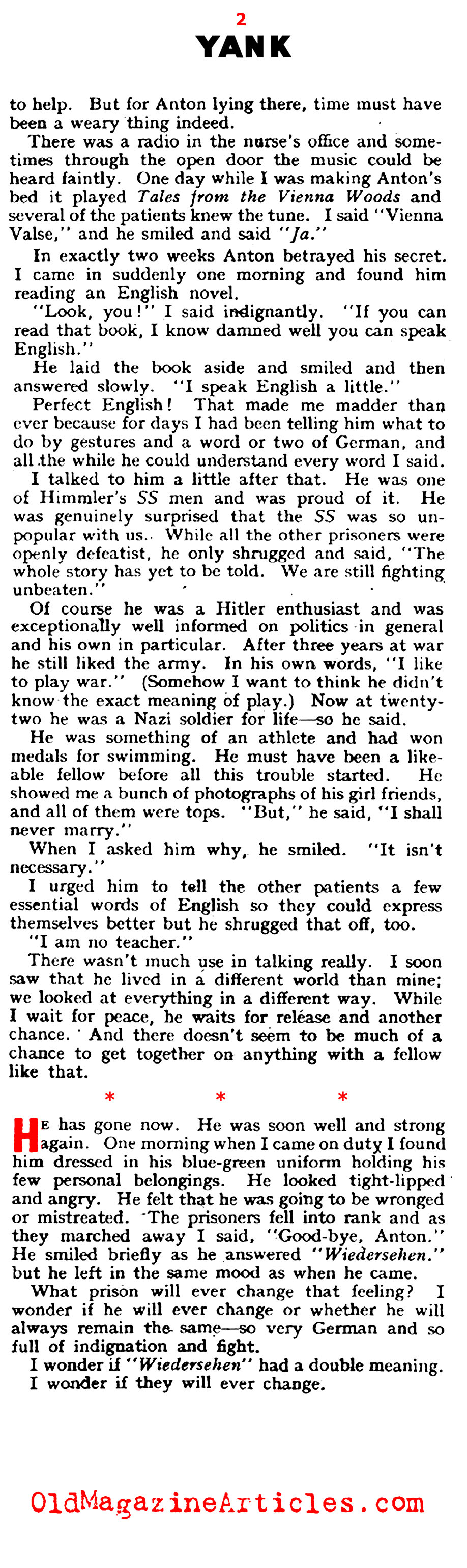 The SS Prisoner at the U.S. Army Field Hospital (Yank Magazine, 1944)