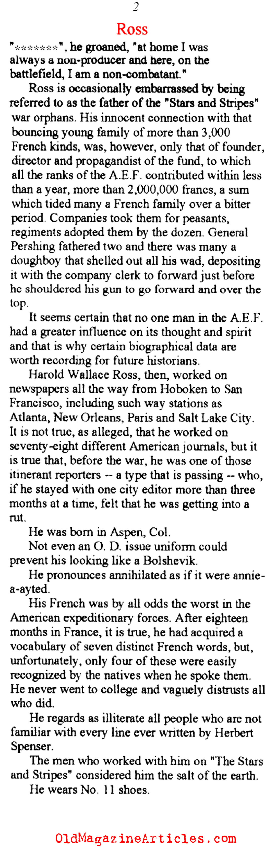 Harold Ross: Managing Editor of <I>  The Stars & Stripes</I>    (New York Tribune, 1919)