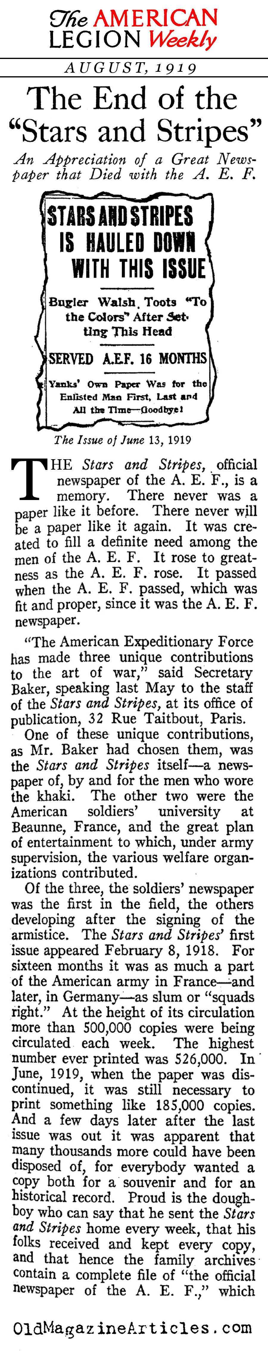 <em>Stars and Stripes</em> Folds it's Tent (American Legion Weekly, 1919)