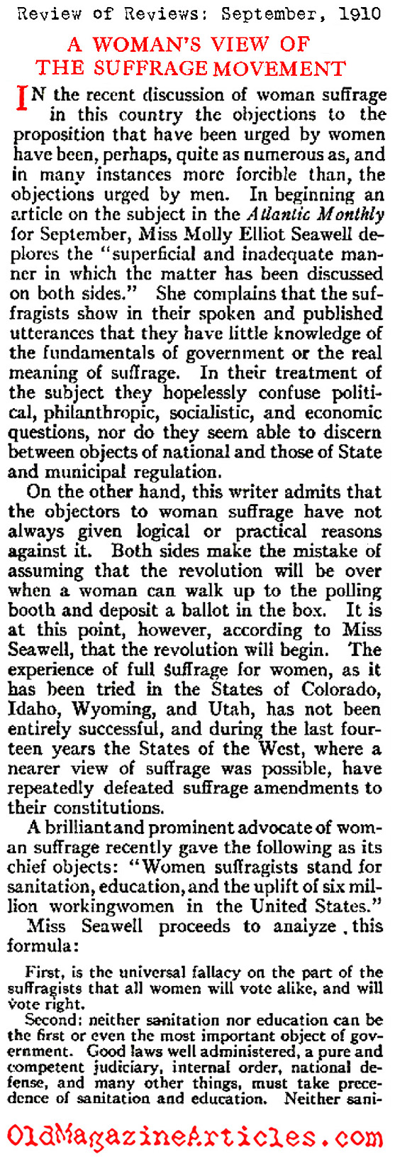 One Woman's Disenchantment with Feminism (Review of Reviews, 1910)