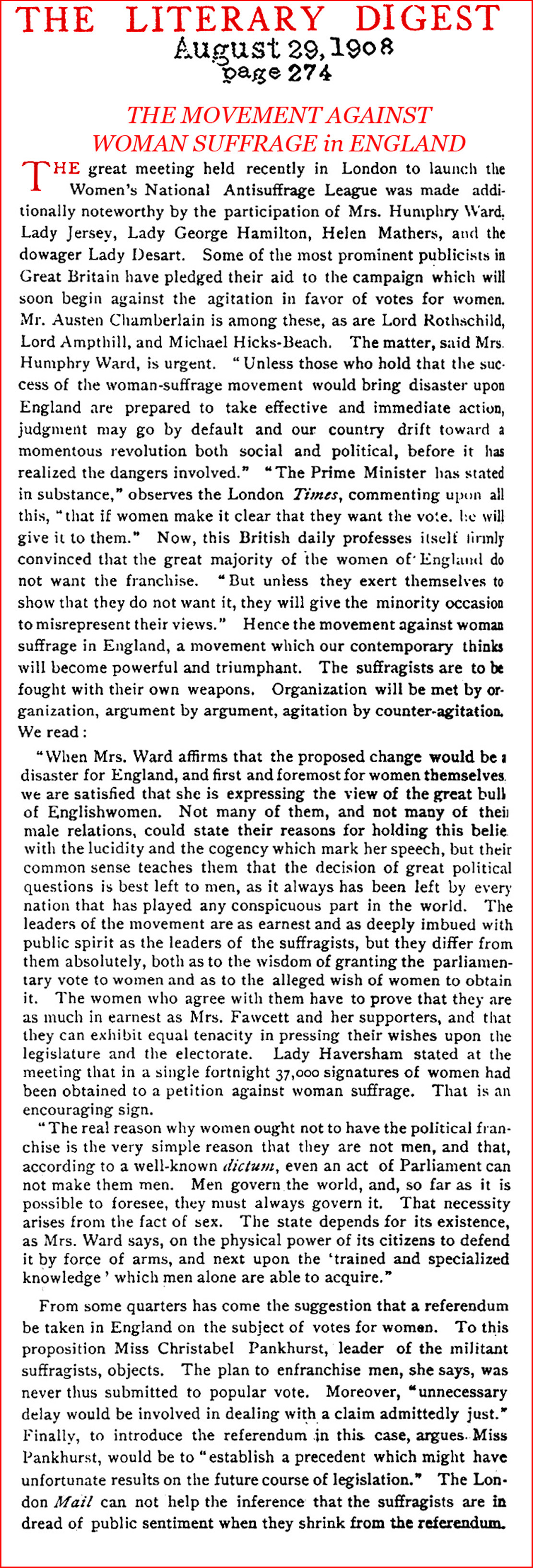 ''Down-With Suffrage!'' (Literary Digest, 1908)