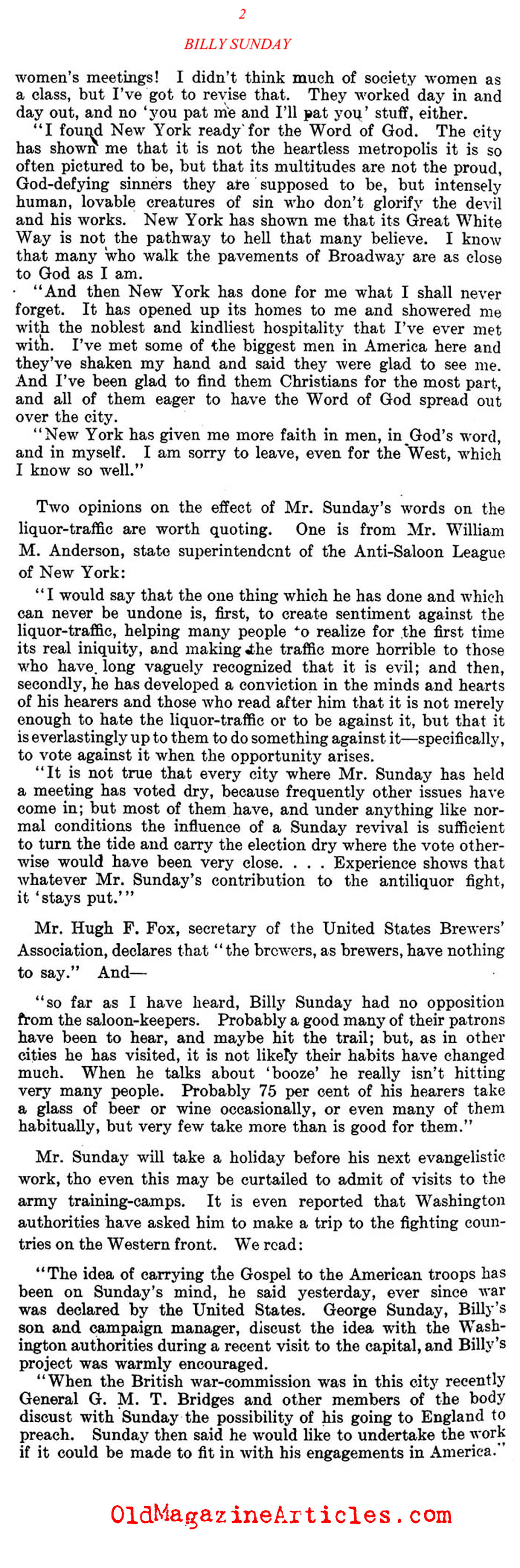 Billy Sunday Goes to New York City (The Literary Digest, 1917)