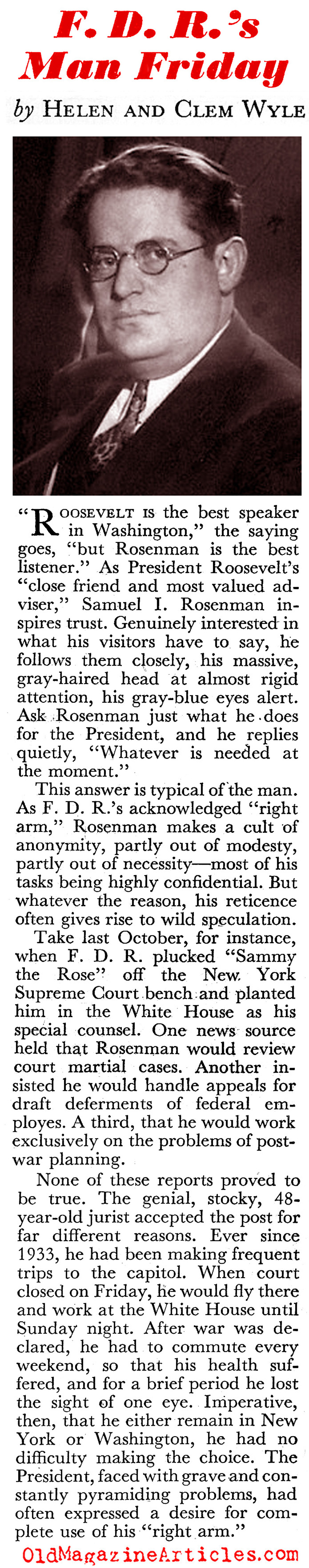 Sam Rosenman: FDR's Right Arm (Coronet Magazine, 1944)