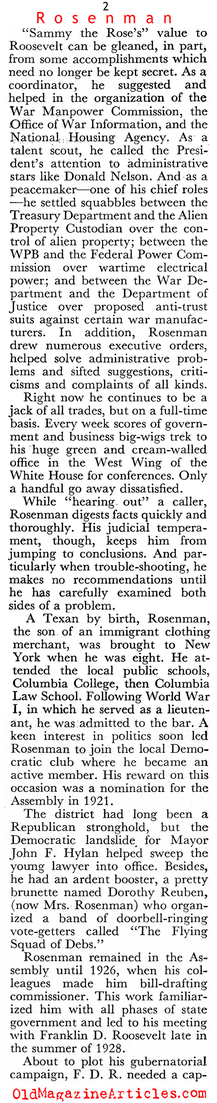 Sam Rosenman: FDR's Right Arm (Coronet Magazine, 1944)