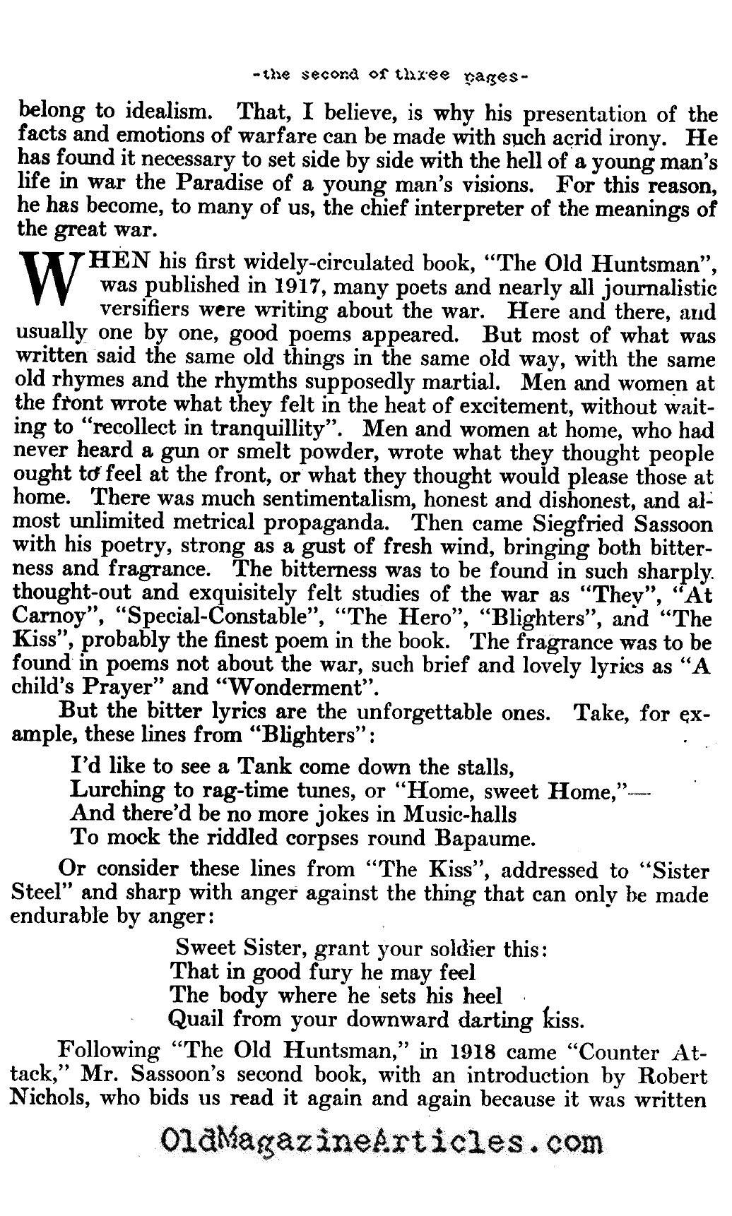 Siegfried Sassoon Reviewed (Touchstone Magazine, 1920)