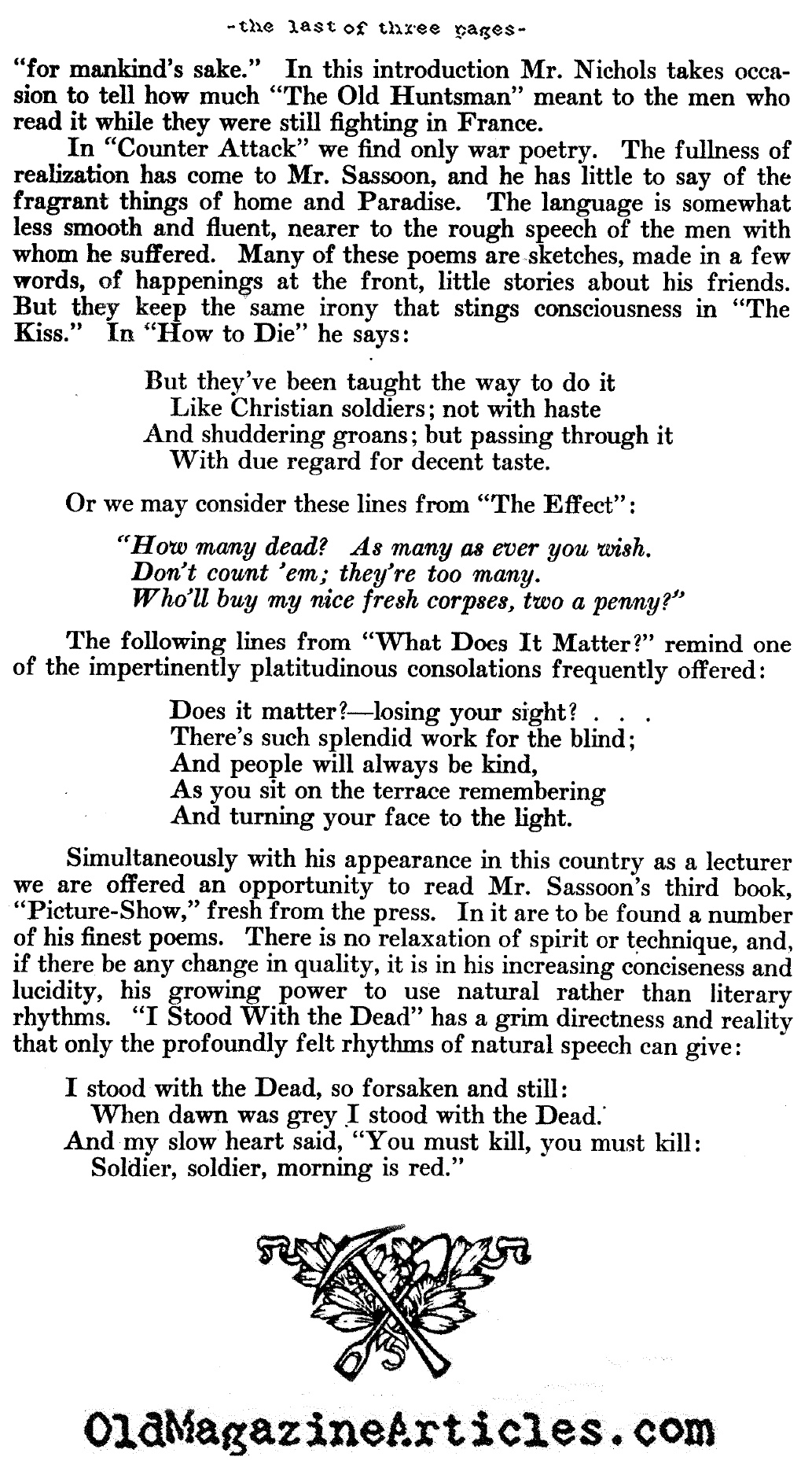 Siegfried Sassoon Reviewed (Touchstone Magazine, 1920)