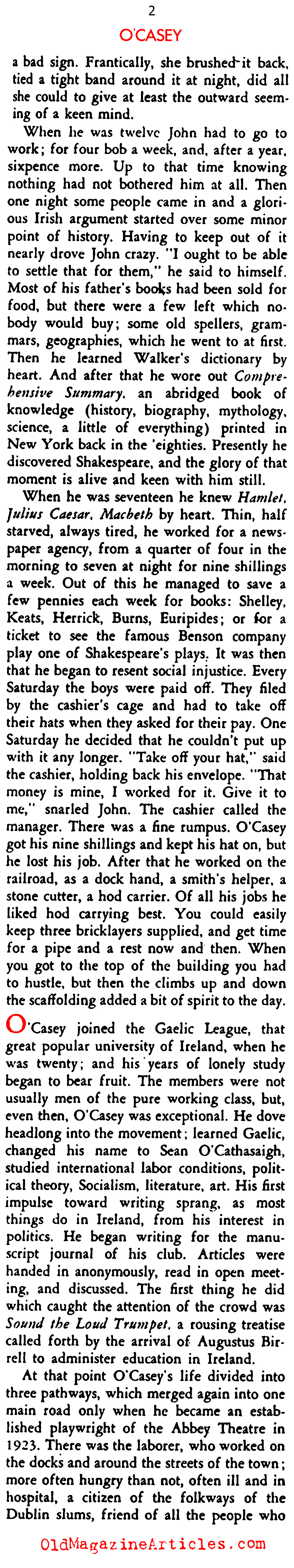 Sean O'Casey: Laborer, Playwright, Poet (Stage Magazine, 1934)