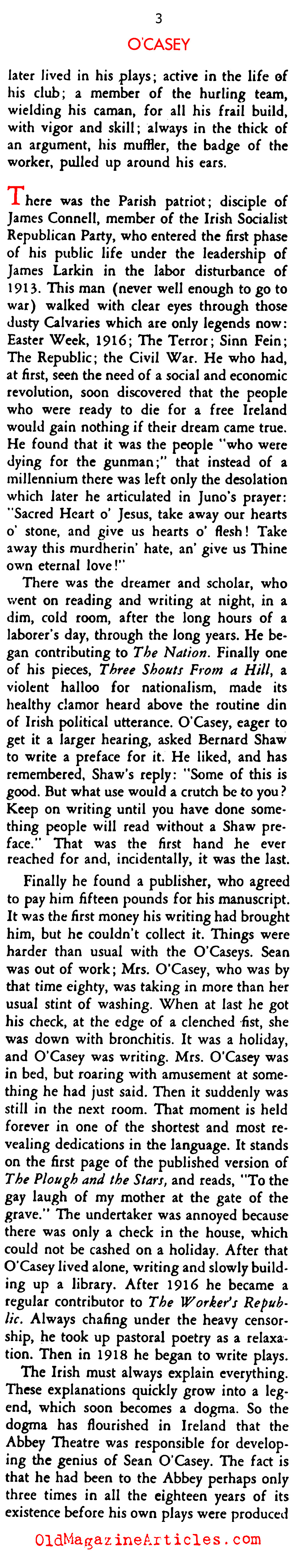 Sean O'Casey: Laborer, Playwright, Poet (Stage Magazine, 1934)