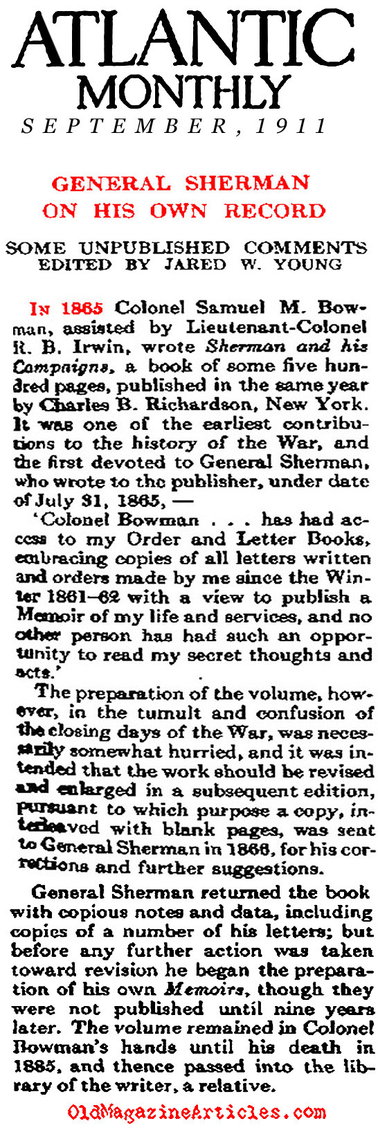 General Sherman Recalls His War Record (The Atlantic Monthly, 1911)