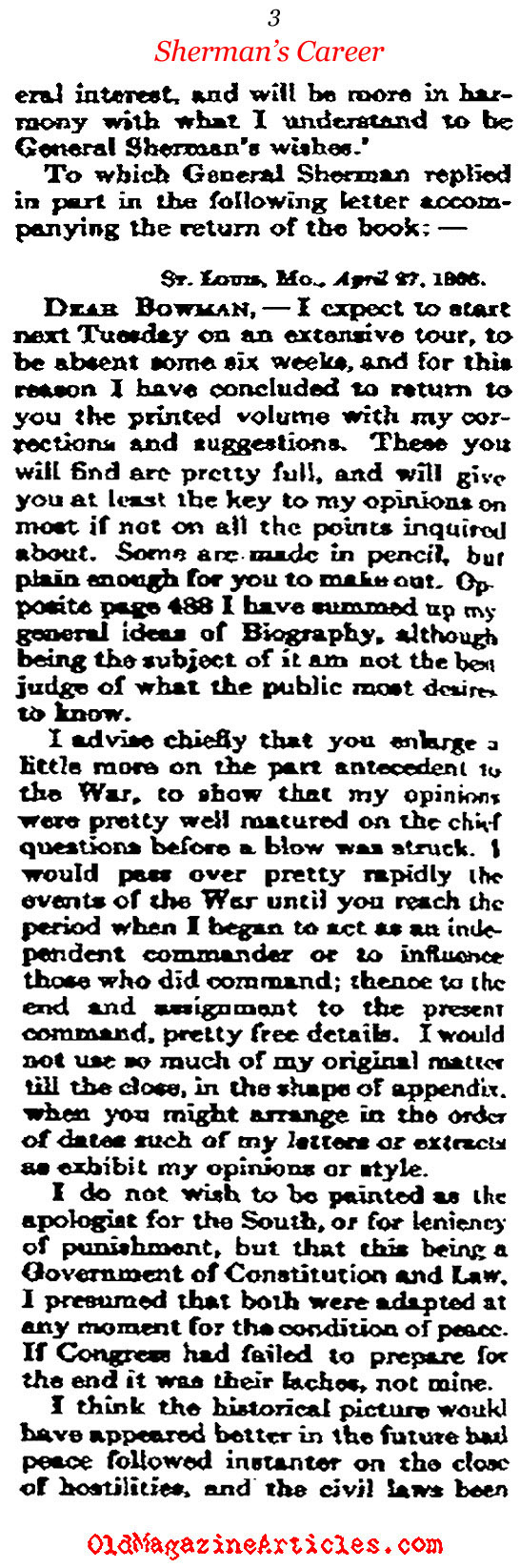 General Sherman Recalls His War Record (The Atlantic Monthly, 1911)