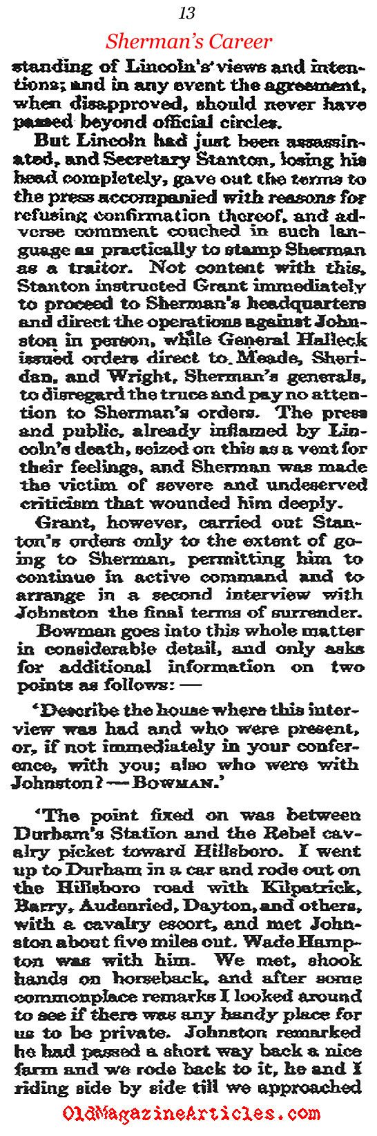 General Sherman Recalls His War Record (The Atlantic Monthly, 1911)