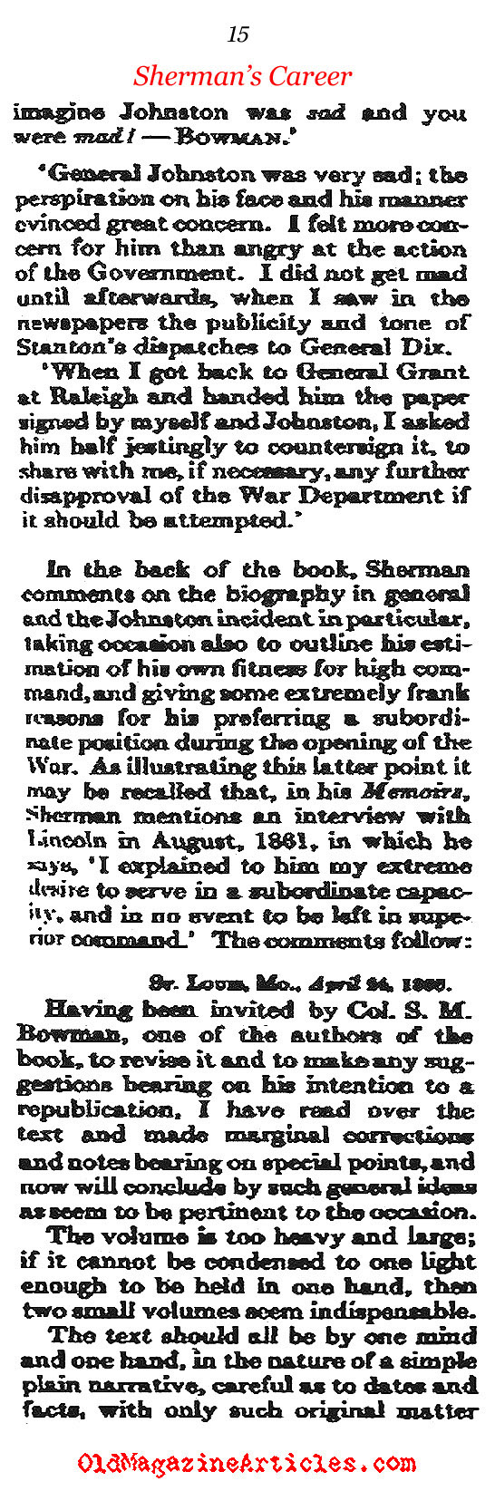 General Sherman Recalls His War Record (The Atlantic Monthly, 1911)