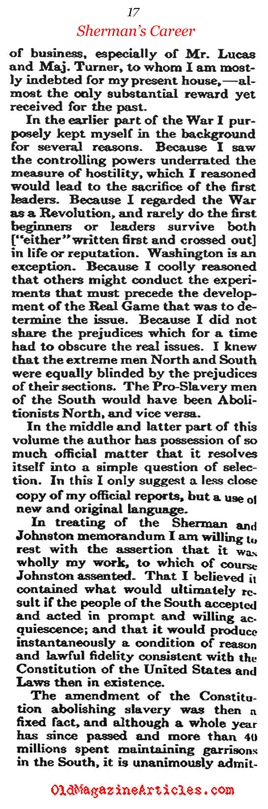 General Sherman Recalls His War Record (The Atlantic Monthly, 1911)